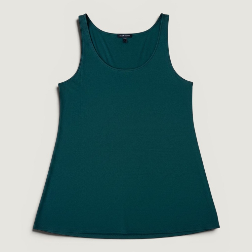 Eileen Fisher Silk Jersey Tank Top Women Medium Scoop Neck Dark Green Sleeveless